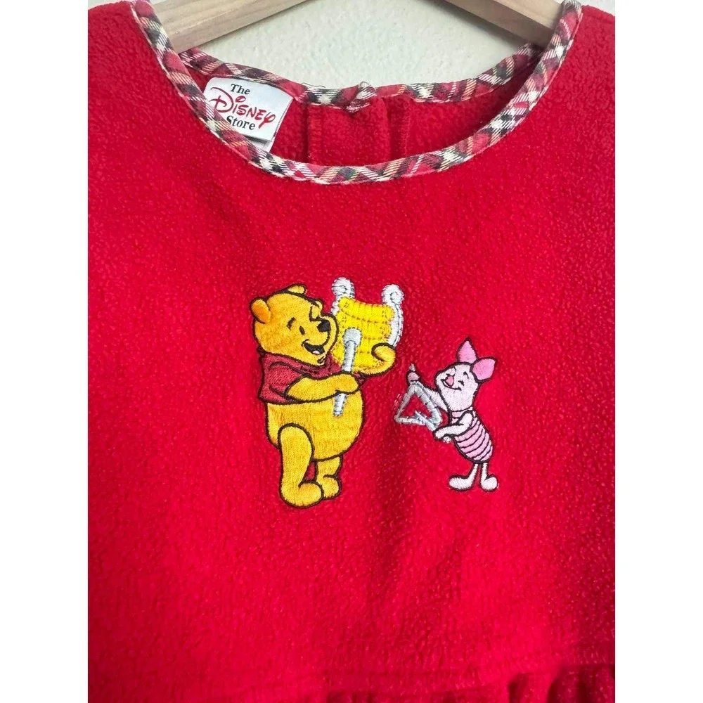 Vintage Disney Store Winnie the Pooh Fleece Dress 4 Red Plaid Heart Button Down